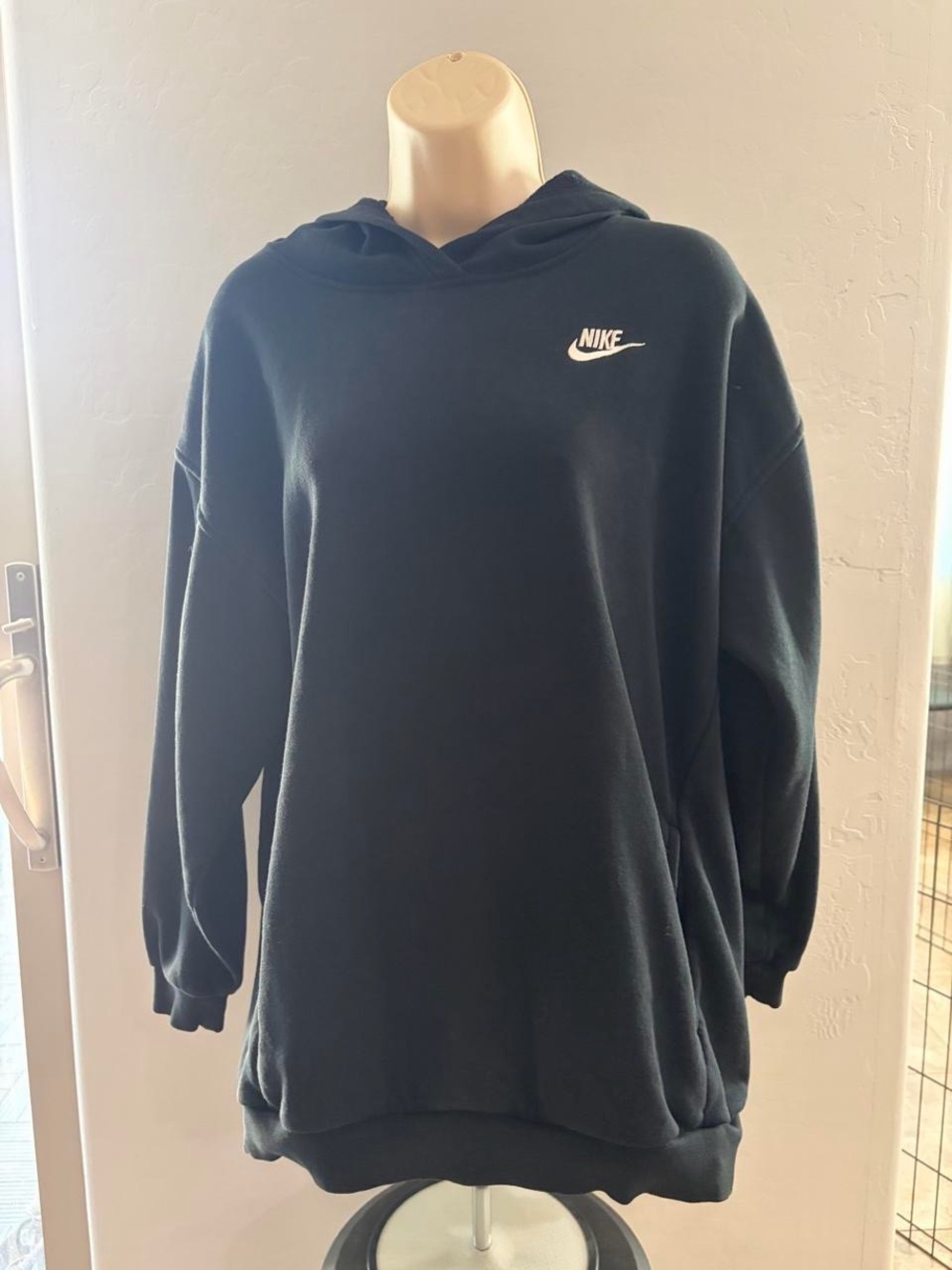 Nike Men’s/Womens Black Crewneck Hoodie Sweater with White Logo